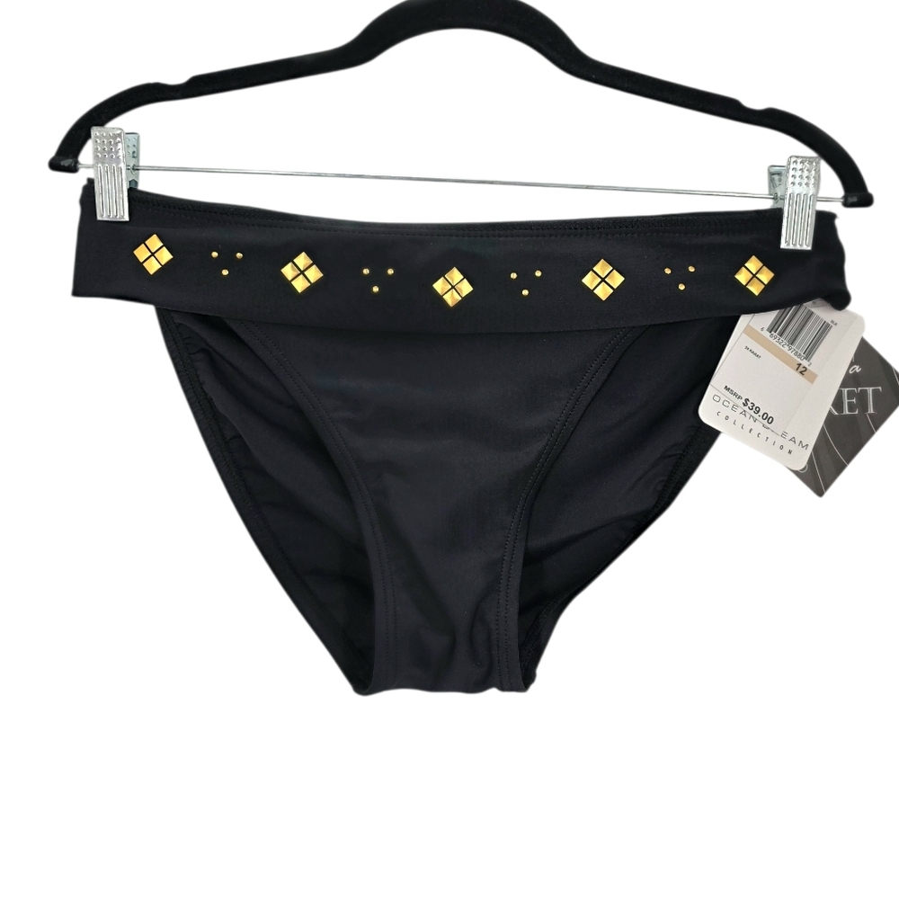 Ocean Dream Black Studded Swimsuit‎ Bikini Bottom Size 12 NWT
